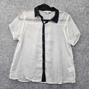 Sheer Cover Up Blouse Womens Large White Black Trim Rocker Chic‎ Y2K ADAM LEVINE